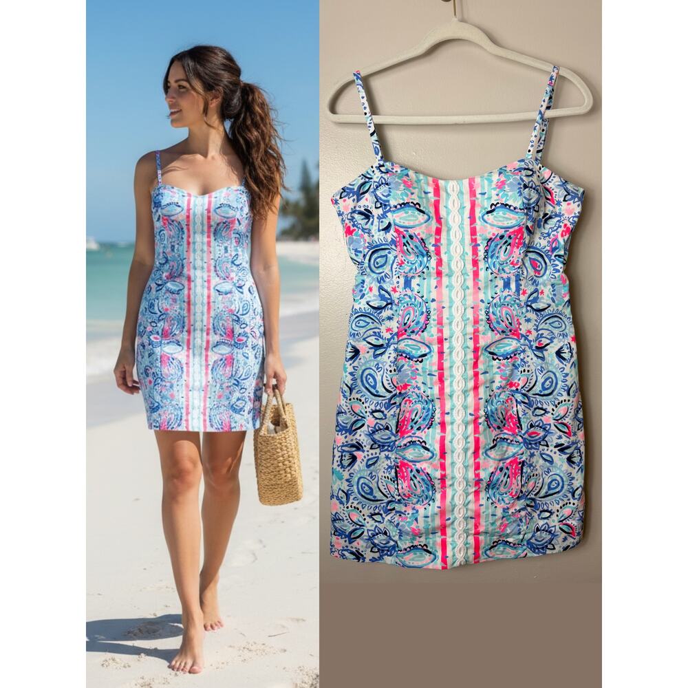 LILLY PULITZER DRESS NEON PINK BLUE SHORT MINI COCKTAIL TROPICAL VACATION COAST
